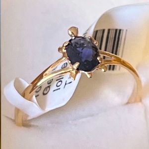 Solid 10k Yellow Gold Genuine Iolite Ring